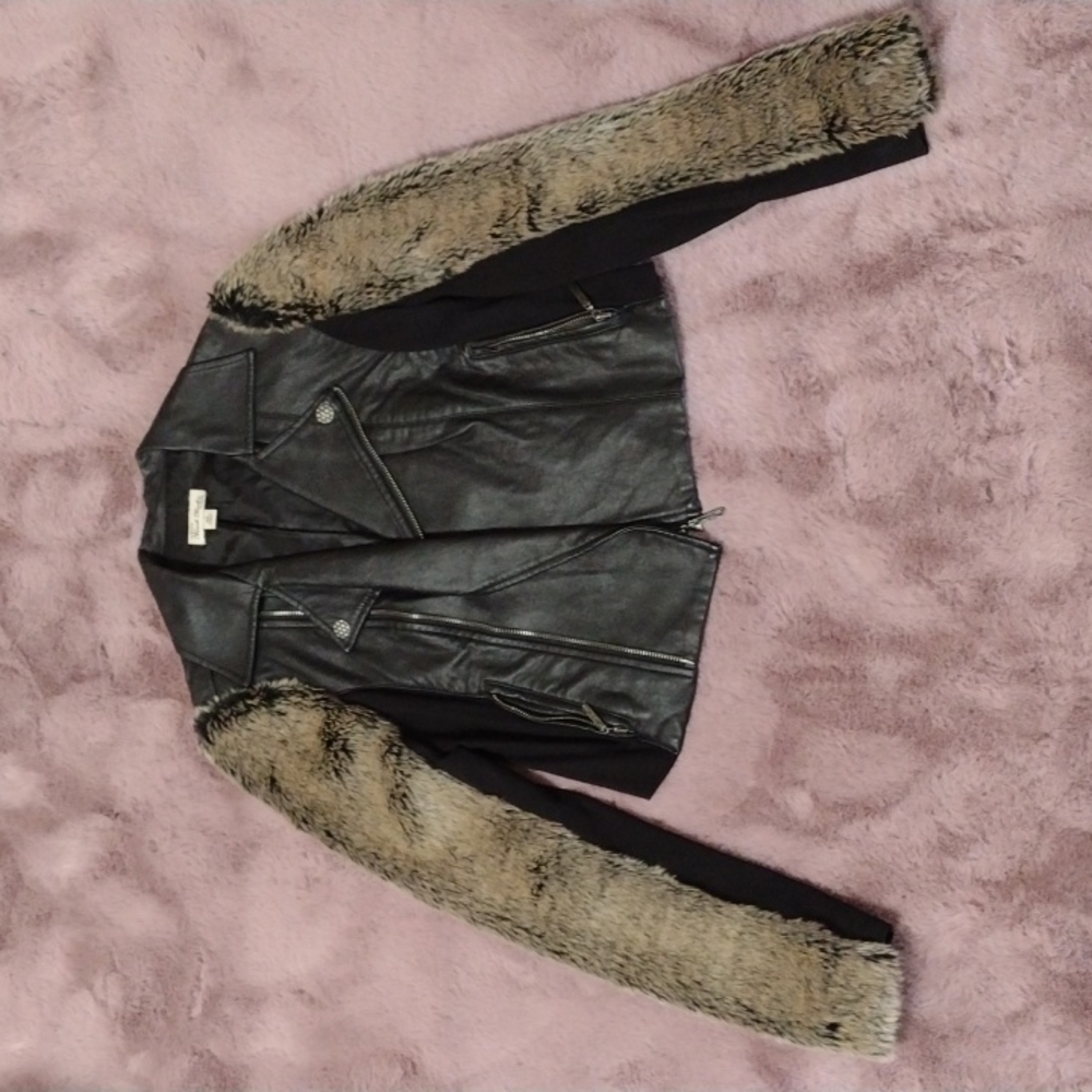 Nicole Richie leather and fur jacket